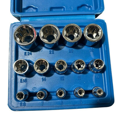 14pcs E Type Socket Set E Torx 1/4 1/2 and 3/8 in plastic case