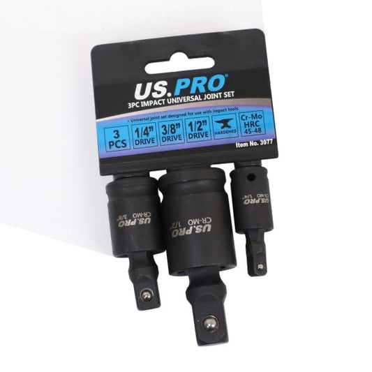 3PC IMPACT UNIVERSAL JOINT SET 1/4", 3/8" & 1/2" DRIVES US PRO