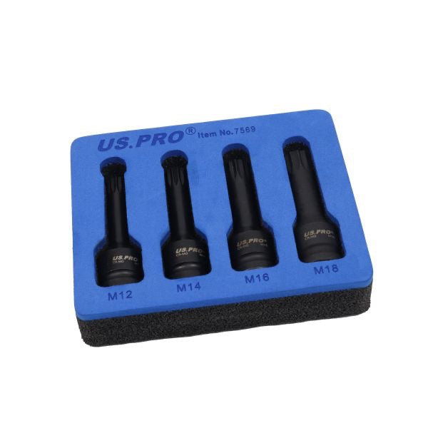 4PC 1/2" DR IMPACT SPLINE BIT SOCKETS FOR VAG US PRO