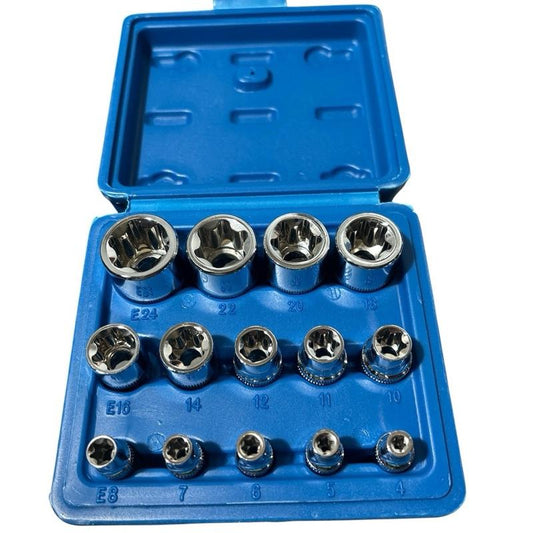 14pcs E Type Socket Set E Torx 1/4 1/2 and 3/8 in plastic case