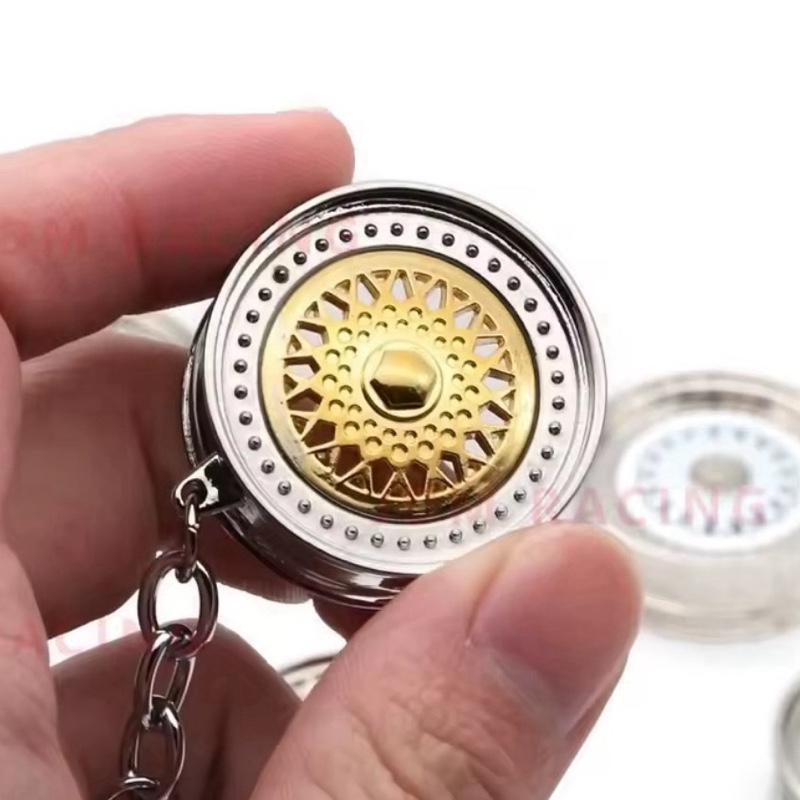 Alloy Wheel Keychain Gold BBS Gift for Dad Unique Design Key Ring for Dad's Special Occasions