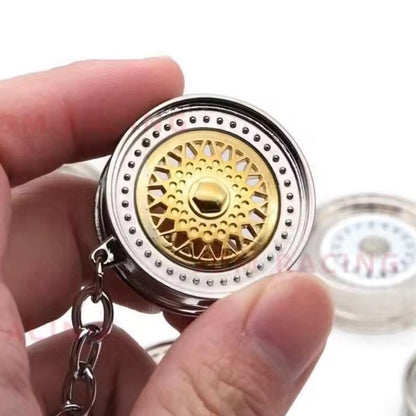 Alloy Wheel Keychain Gold BBS Gift for Dad Unique Design Key Ring for Dad's Special Occasions