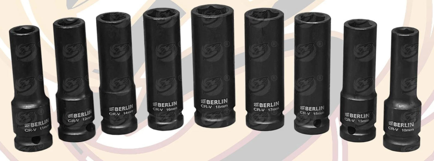 16pc 1/2 Drive Deep Impact Sockets Berlin in a plastic carry case
