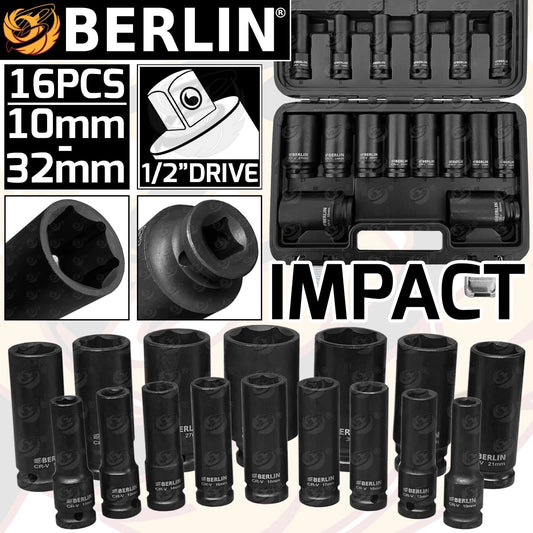 16pc 1/2 Drive Deep Impact Sockets Berlin in a plastic carry case